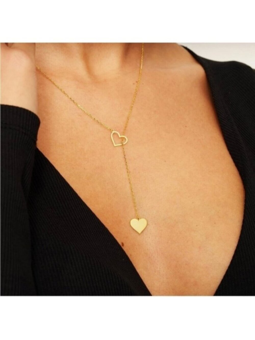 Gold 14k Gold Plated Heart Lariat Necklace